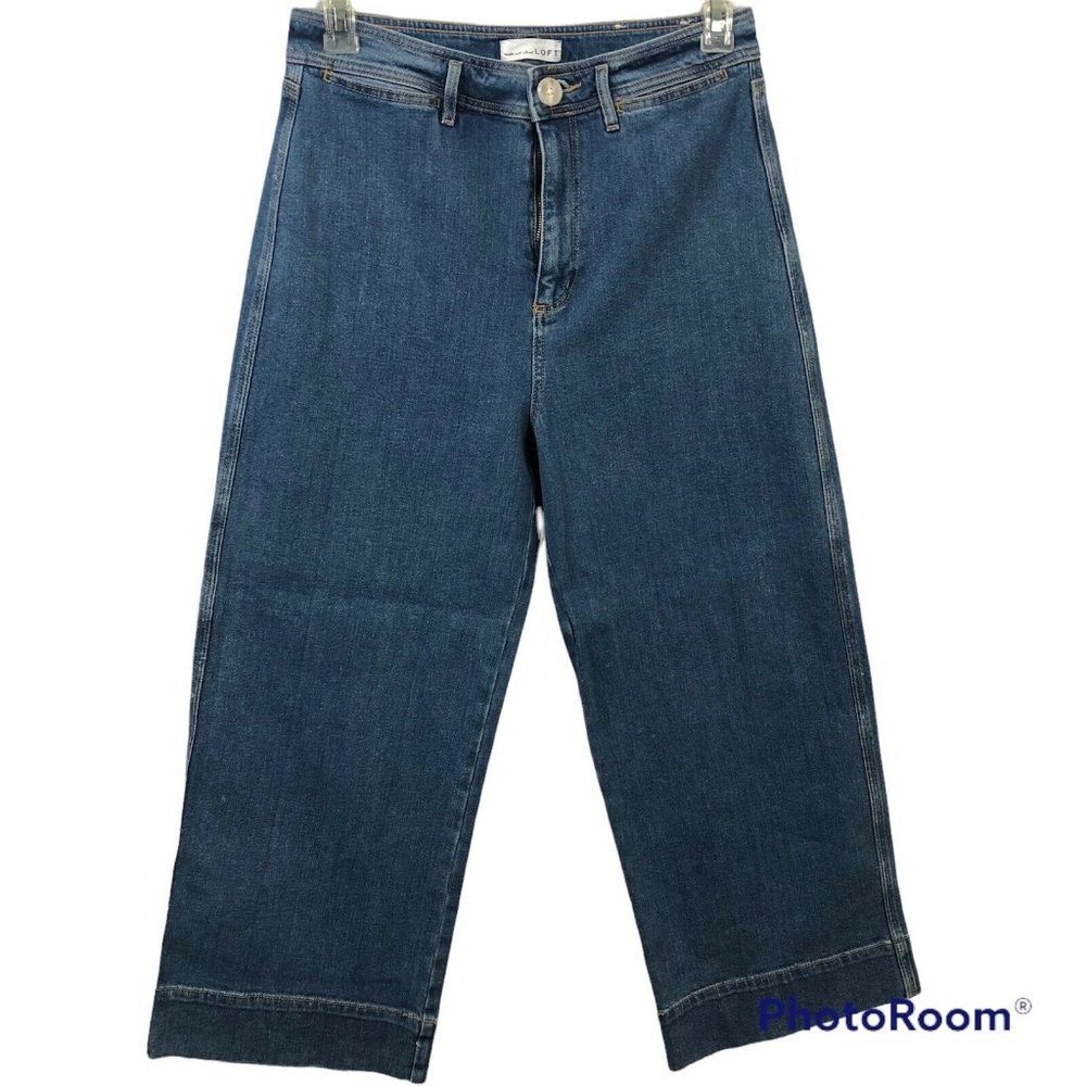 Loft Women's Medium Wash High Rise Cropped Wide Leg Denim Jeans Size 12